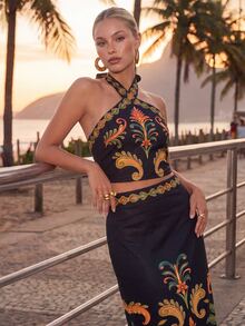 CAJUNI Tropical Vacation Knitting Top And Skirt Coord - Multicolor - View 8