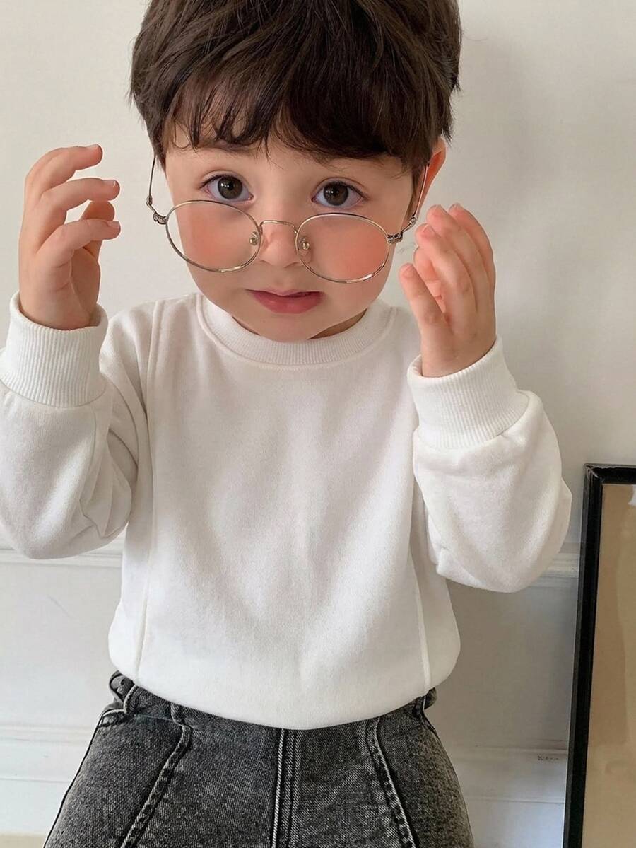 Hapijoa 嬰兒/幼兒（男孩）夏季圓領純色休閒短袖上衣 - 白色 - 查看 1