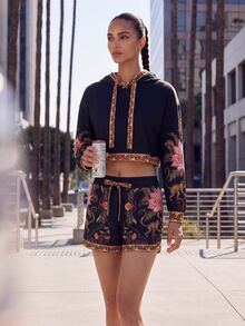 CAJUNI Tropical Vacation Black Floral Boho Streetwear Sweatshirt Sweatshirt Travel Fall - Multicolor - View 5