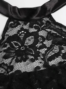 Sweetra Women's Sexy Lace Hollow Out Tie Strap Halter Top - Black - View 4