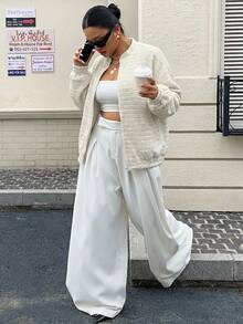 Dazy Plus 針織提花布料寬鬆長袖休閒街頭風部落格日常穿搭春秋夾克 - 杏色 - 查看 2