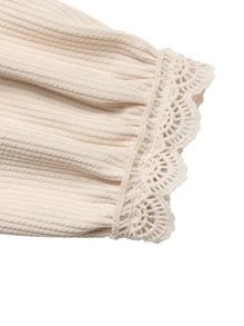 LUMIGAL Women's Korean Style Lace Patchwork Pleated Elegant Sweatshirt - Apricot - View 3