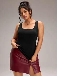 EMERY ROSE Plus Size Women Solid Color Casual Daily Wear Top - Black - View 2