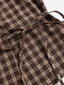 Sweetra French-Style Short-Sleeved Plaid Women's Shirt With A Fitted Waist And Tie, A Simple And Retro Style. - Multicolor - View 6
