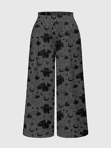 ROMWE Celana Panjang Gothic Motif Salib Kucing Gaya Dark Punk Ukuran Besar - Grey - View 5