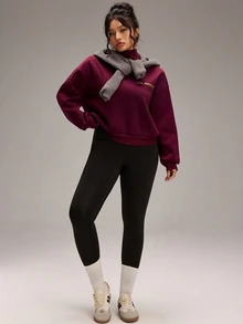 EMERY ROSE Plus Size Women's Letter Print Stand Collar Casual Daily Long Sleeve Sweatshirt - Red - View 7