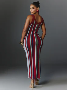 NYA SZN Women's Fashion Casual Striped Colorblock Slim Fit Spaghetti Strap Dress - Multicolor - View 6
