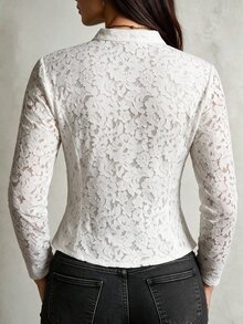 Velvienne Women's Plus Size Elegant Blouse With Patchwork And Frog Button Design, Suitable For Outings, Gatherings And Parties - White - View 2