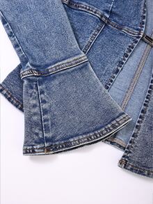 Elamini Women's Sexy Fashion Metal Decor Long Sleeve Denim Top - Blue - View 5