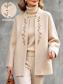 Holdful Holdful 女款秋冬刺繡長袖寬鬆優雅大衣 - 杏色 - 查看 10
