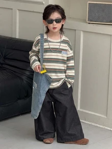 Dazy Kids Kaos Anak Laki-Laki Lengan Panjang Bergaris Kasual untuk Musim Gugur - Light Grey - View 7
