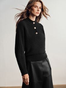 Briarwyn Damen einfarbiger lässiger Alltags-Langarm-Pullover - Schwarz - Übersicht 7