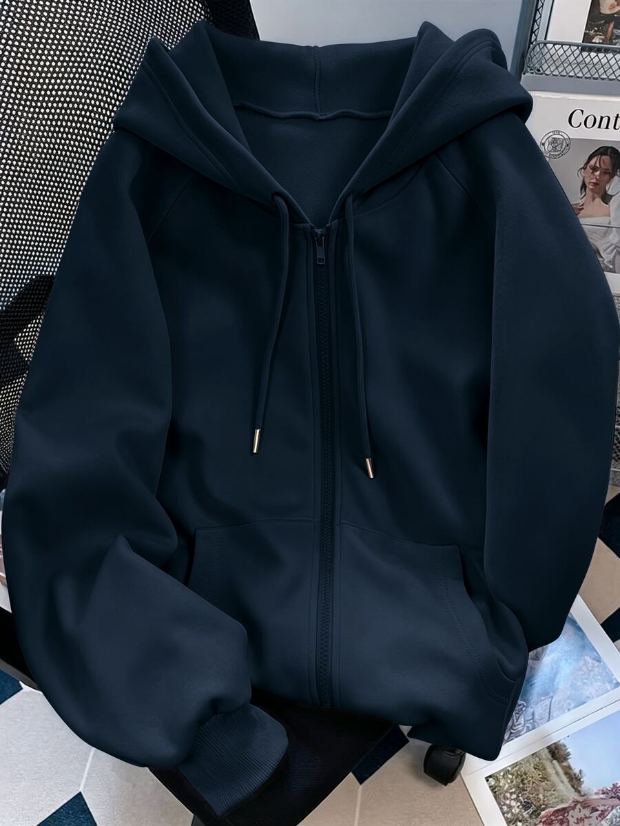 Resyla 女款素色休閒百搭日常連帽衛衣 - 灰色 - 查看 1