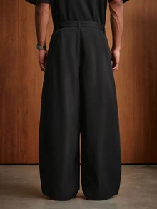 TOKVUE Men's Solid Color Pleated Eyelet Design Wide Leg Loose Casual Pants - Multicolor - View 2