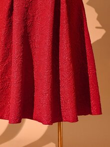 Rometta Plus Size Asymmetrical Shoulder 3D Floral Applique Full Skirt Evening Dress - Burgundy - View 3