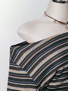 SHEIN ICON 大尺碼 Y2K 復古不對稱肩針織收腰 T-shirt 上衣，休閒復古不對稱領長袖上衣 - 彩色 - 查看 7