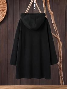 Rusticease Plus Size Fashion Button Pocket Long Sleeve Hooded Jacket Going Out Vacation Black Winter Baggy Smart - Black - View 4