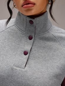 EMERY ROSE Plus Size Women's Colorblock Raglan Long Sleeve Button Half-Placket Casual Sweatshirt - Grey - View 6