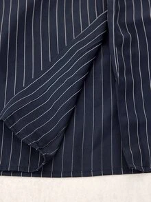 SHEIN Tall Women Fashion Striped Wrap Jacket And Casual Pants 2 Pieces Set, Office Business Commute Suit, Grey In Fall/Winter - Navy Blue - View 7