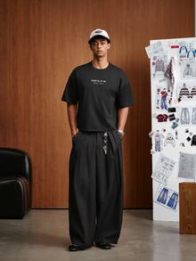 TOKVUE Men's Solid Color Pleated Eyelet Design Wide Leg Loose Casual Pants - Multicolor - View 5