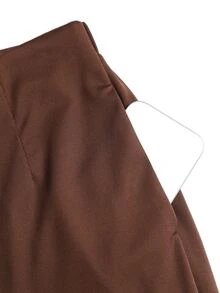 Sweetra Women's Button Decor Slanted Pocket Solid Color Slim Fit Suit Pants - Brown - View 5
