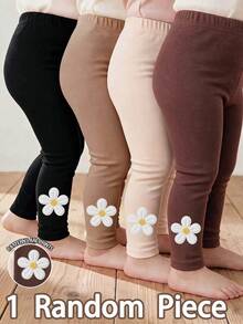 Baby Girl 1 Random Piece Cute Sweet Floral Faux Embroidery Print Long Pants Leggings Soft Fabric Suitable For Christmas Autumn Winter - Multicolor - View 1