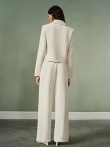 Aveloria Modichic Elegant Fashionable High-End Design Casual Slim Fit Flattering Notch Lapel Metal Button Slightly Dropped Shoulder Versatile Commuter Women's Blazer And Pants 2 Pieces Set - Beige - View 3