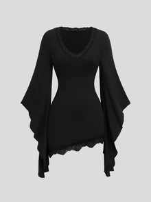 Sweetra Women's Sexy Lace Patchwork Bodycon Dress - Black - View 1