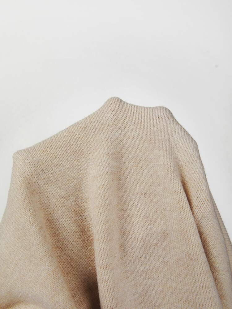 SHEIN New Spring Fall Sophisticated Turtleneck Knit Top Women Ribbed Cuff Elbow Sleeve Relaxed Straight Hem - Apricot - View 4