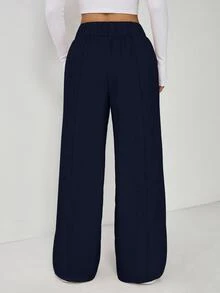 SHEIN PETITE Women's Elegant Double Button Straight Office Pants - Dusty Blue - View 2