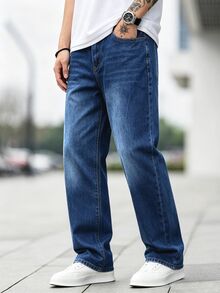 EGENSIO Men's American Luxury Style Casual Washed Blue Denim Jeans - Blue - View 4