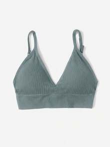 SHEIN Minimalist Spaghetti Strap V-Neck Comfortable Wireless Bra - Dusty Blue - View 4