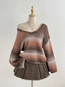 Elamini 女款寬鬆休閒百搭V領漸層日常通勤套頭針織衫 - 彩色 - 查看 5