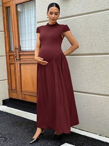 MaterniWear 孕婦純色舒適簡約洋裝，適合約會、度假、派對、日常穿著、聚會、戶外活動 - 酒紅色 - 查看 8