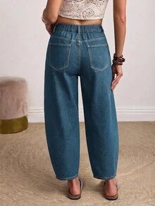 EMERY ROSE Plus Size Street Style Button Pocket Denim Cropped Pants - Blue - View 2