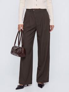 Avantive Women's Solid Color Asymmetric Button Placket Pocket Casual Suit Pants - Rust Brown - View 6