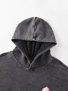 ROMWE MEN Street Life Men's Plus Size Washed Distressed Hoodie Streetwear Vintage - Black - View 3