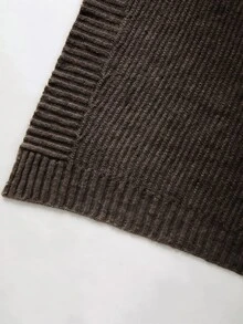 SHEIN 高領針織披肩斗篷，無袖寬鬆奢華針織上衣 - 咖啡棕 - 查看 3