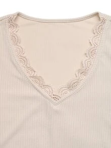 LUMIGAL Women's Korean Style Lace Patchwork Pleated Elegant Sweatshirt - Apricot - View 6