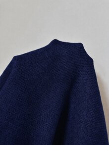 Seusyu Plus Size Solid Color V-Neck Button Front Casual Versatile Short Sleeve Sweater In Fall/Winter - Navy Blue - View 4