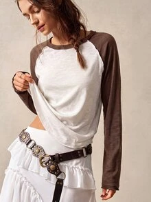 Bohemela 休閒針織拼接寬鬆長袖女款T恤 - 彩色 - 查看 7