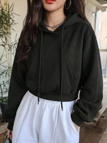 DAZY Women's Solid Color Cropped Sweatshirt - Black - View 7