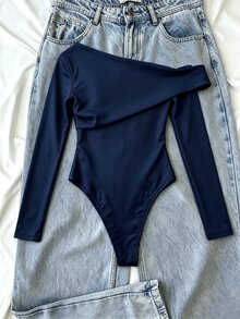 IslaSuriya 秋季優雅金屬裝飾單肩抹胸連身衣女款 - 藏蓝色 - 查看 2