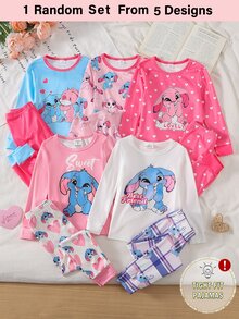 Girls' Autumn/Winter Long Sleeve Long Pants Pink Series Cute Rabbit Fitted Pajama Set - Multicolor - View 1