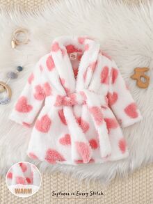 Cozy Pixies 新生女嬰保暖內裡加厚圓領長袖繫帶前襟睡袍，百搭舒適，適合秋冬穿著 - 淺粉色 - 查看 7