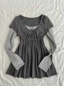 Attitoon 女款休閒復古長袖 2 合 1 T恤，秋冬服飾 - 彩色 - 查看 6