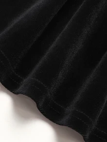 SHEIN 女童秋冬四季款酒紅色天鵝絨3D蝴蝶結裝飾收腰抓褶公主洋裝，適合派對穿著 - 黑色 - 查看 5