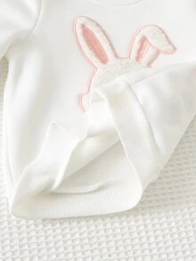 Cozy Pixies 3件組女嬰休閒舒適百搭可愛兔子刺繡圓領加厚抓絨棉背心外套附鬆緊腰長褲套裝，秋冬可愛滑雪、外出、日常、玩耍、假日穿搭 - 彩色 - 查看 10