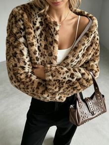SHEIN New Autumn/Winter Long Sleeve Leopard Print Faux Fur Coat For Women - Multicolor - View 5