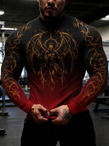 RISE LYT Men's Skull Print Raglan Long Sleeve Sports T-Shirt, Gym - Multicolor - View 3